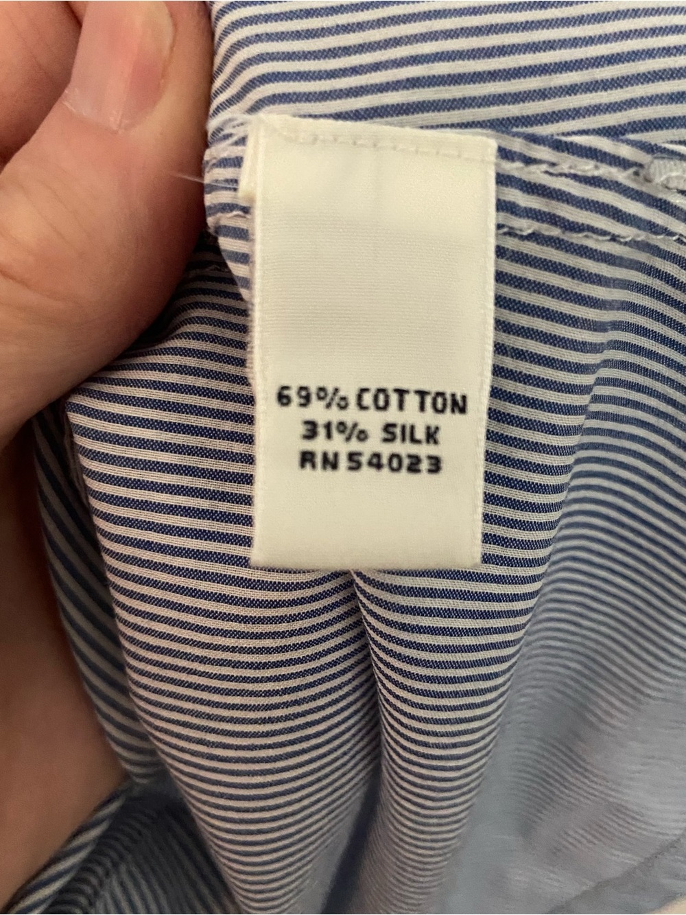 Banana Republic Blue White Pinstripe Cotton Silk Button Front Shirt Large - Picture 6 of 8